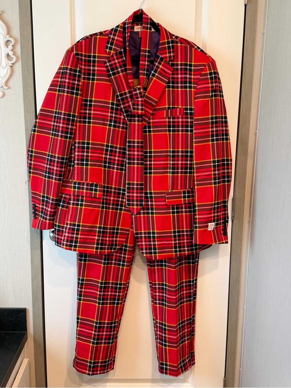 Men's Evening Party OppoSuits Suit Set In Plaid US48 Tie, Blazer And Pant